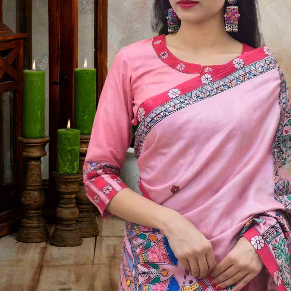 Madhubani Paints Handpainted Madhubani GAUNA YELLOW Tussar Silk Saree